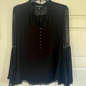 White House Black Market Black Bell Sleeve Blouse, Size 6
